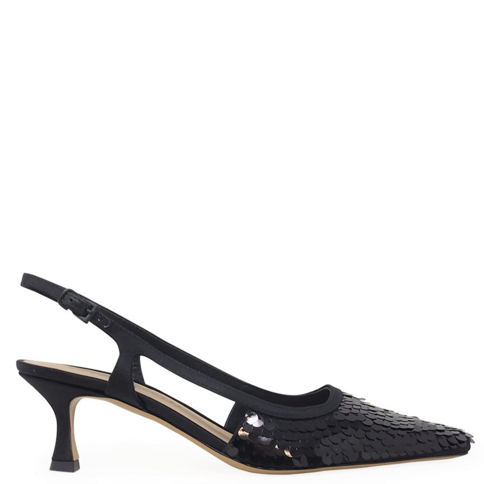 Roberto Festa Black Sequins Snip Toe Slingback Heel Shoe formal