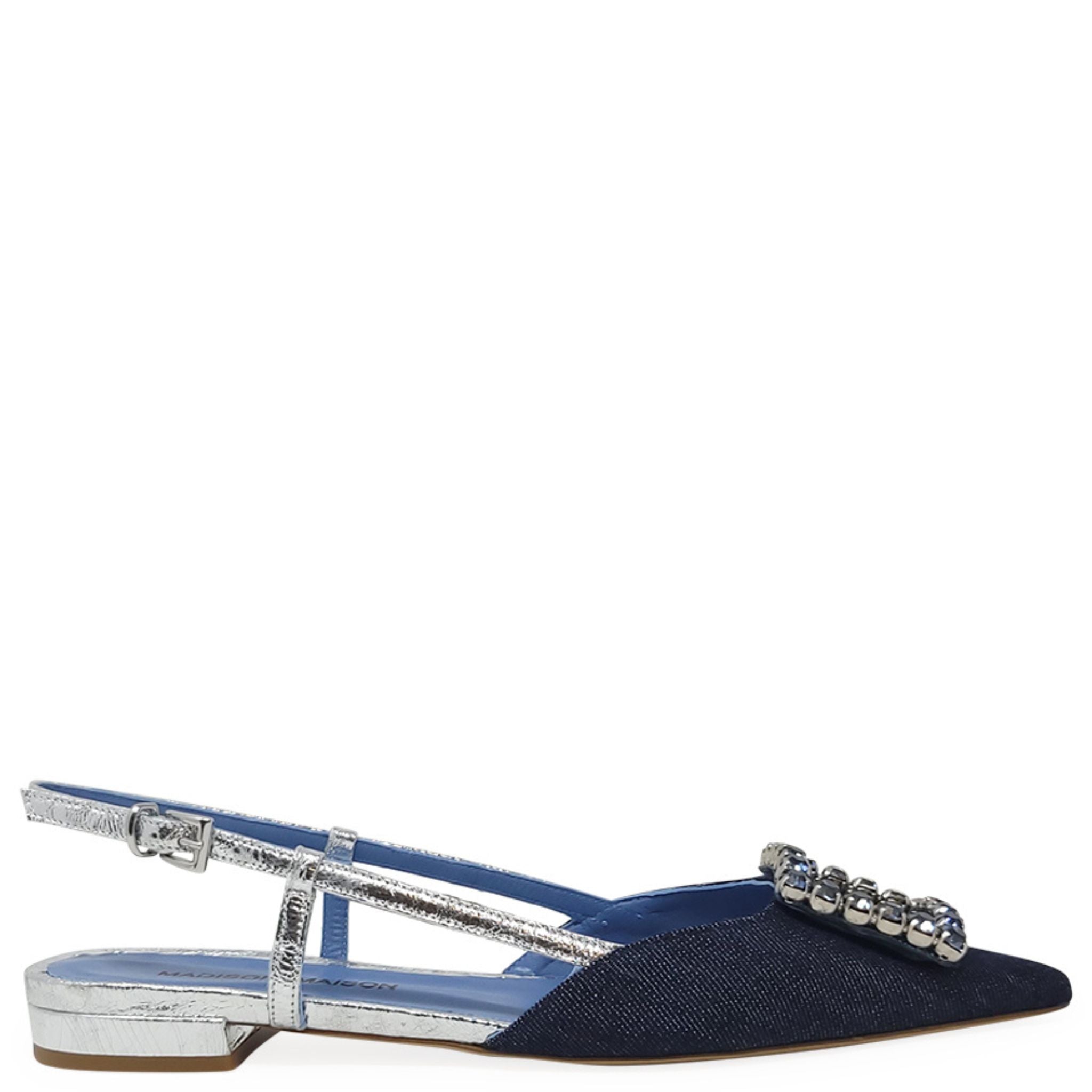 Denim/Silver Sling Back Flat shoes Madison Maison Beverly Hills
