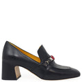 Black Leather Mid Heel Jeweled Loafer shoes career Madison Maison