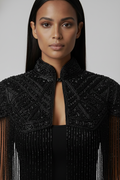 Noir Line Cape Black Beaded fringe formal dressy party