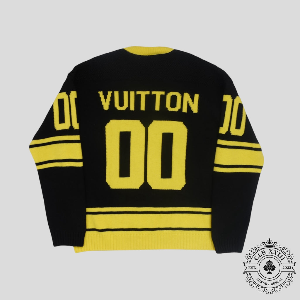 Louis Vuitton Intarsia Football Sweater in Black/Yellow men's wool cashmere XL