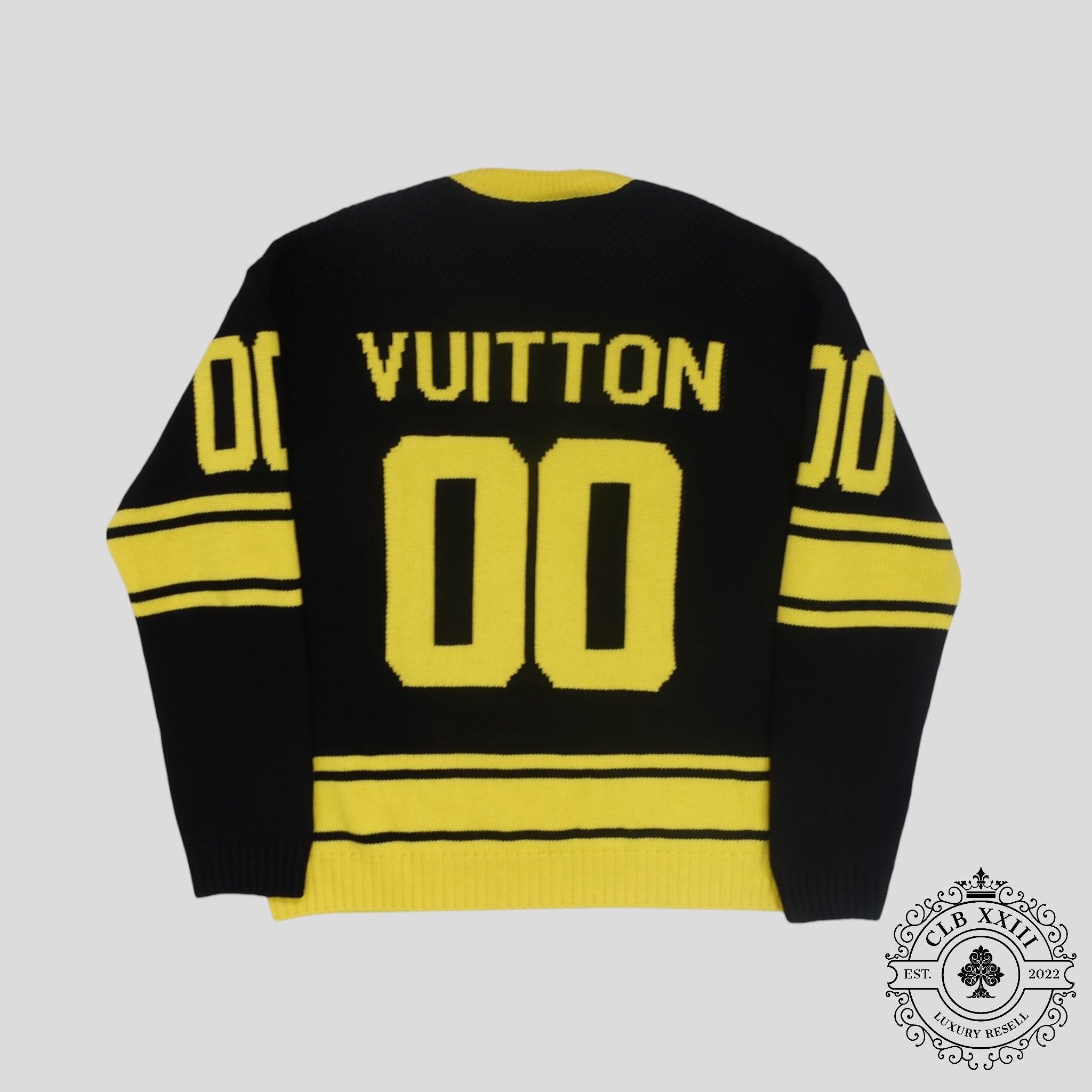 Louis Vuitton Intarsia Football Sweater in Black/Yellow men's wool cashmere XL