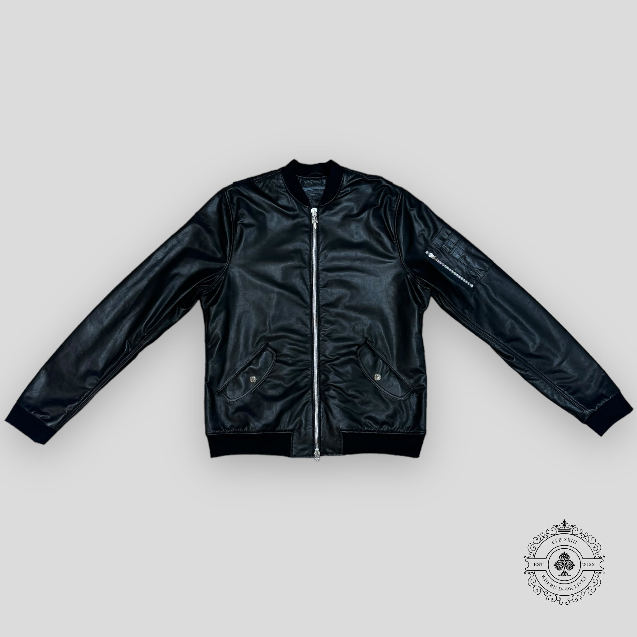 Chrome Hearts Leather Jacket coat motorcycle Black .925 silver hardware Men's XL