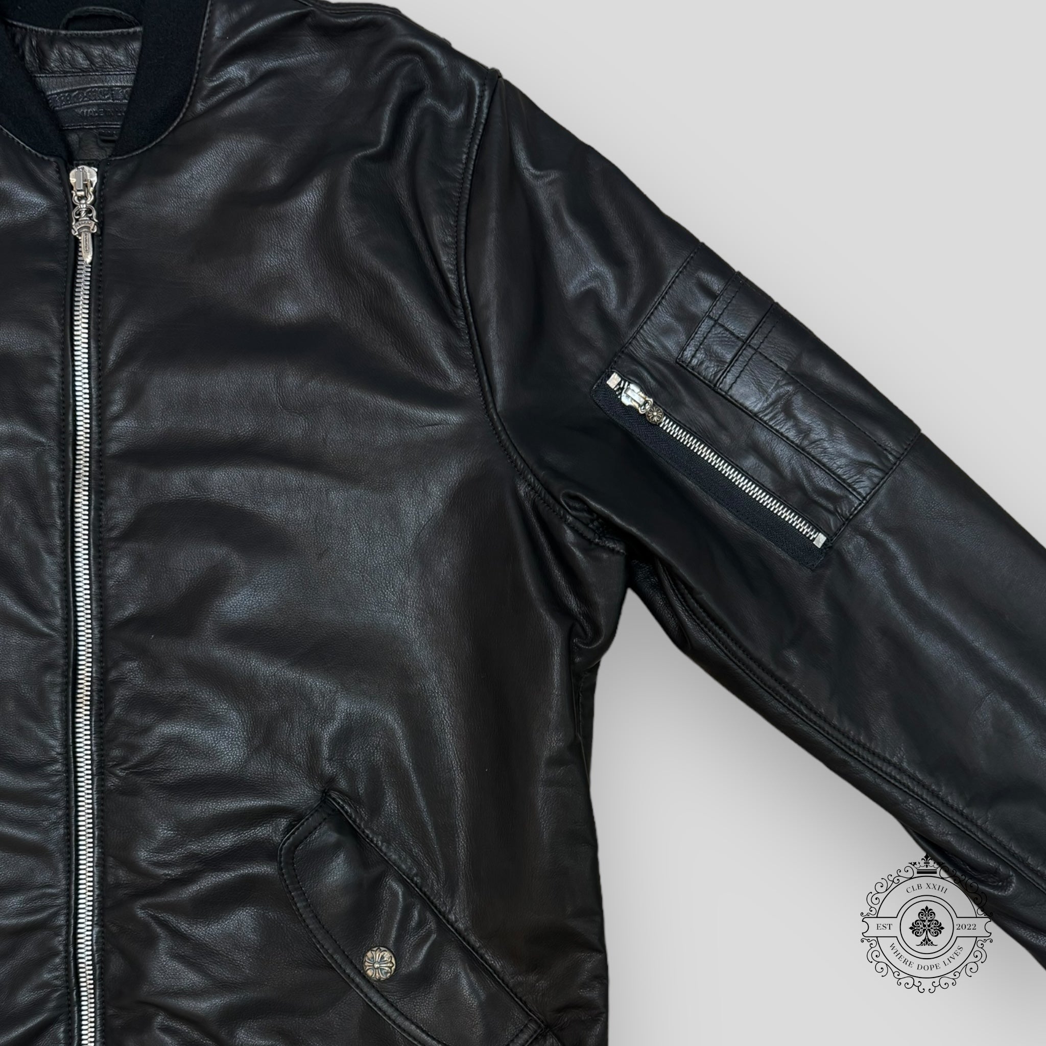 Chrome Hearts Leather Jacket coat motorcycle Black .925 silver hardware Men's XL