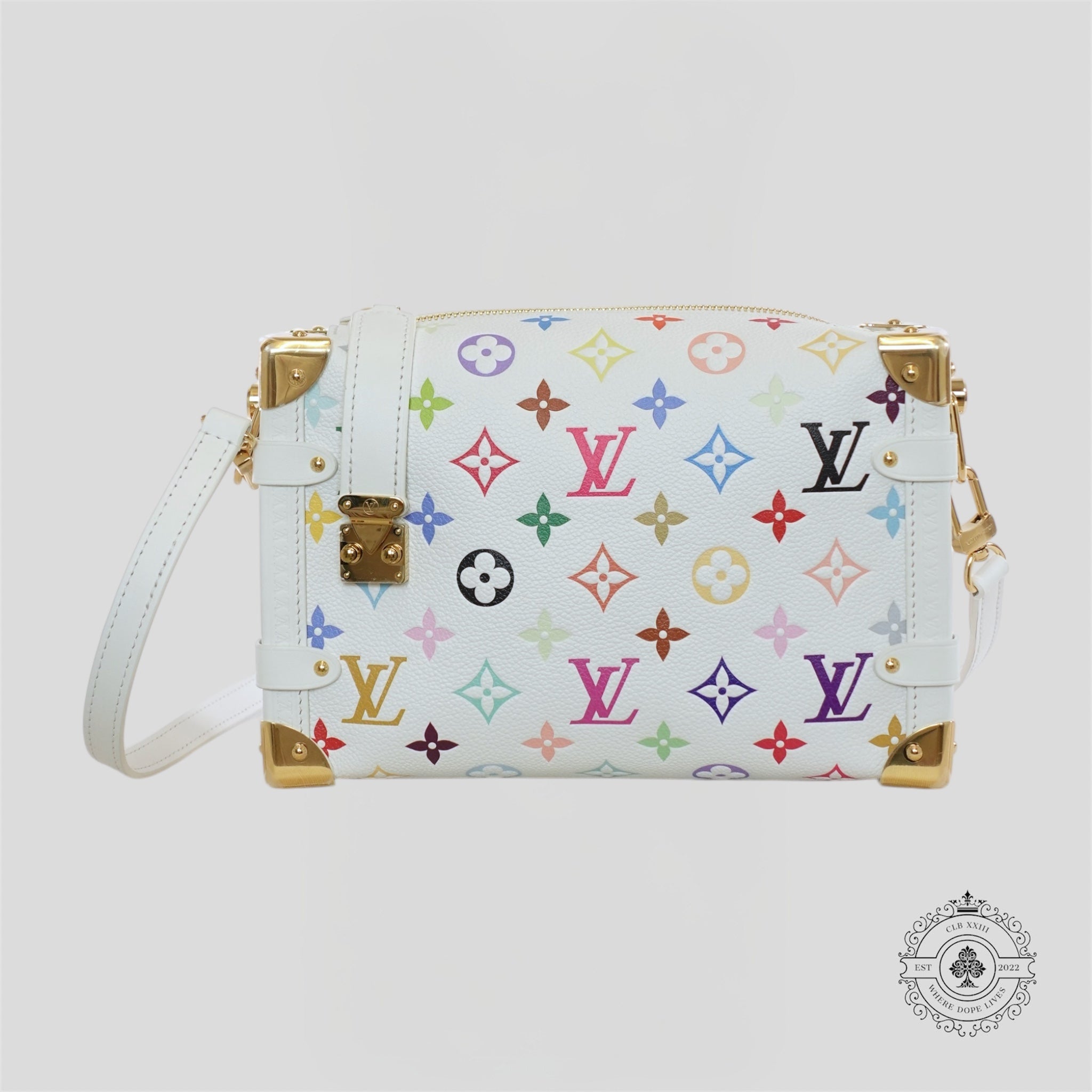 Louis Vuitton X Takashi Murakami Side Trunk MM handbag purse new white multi