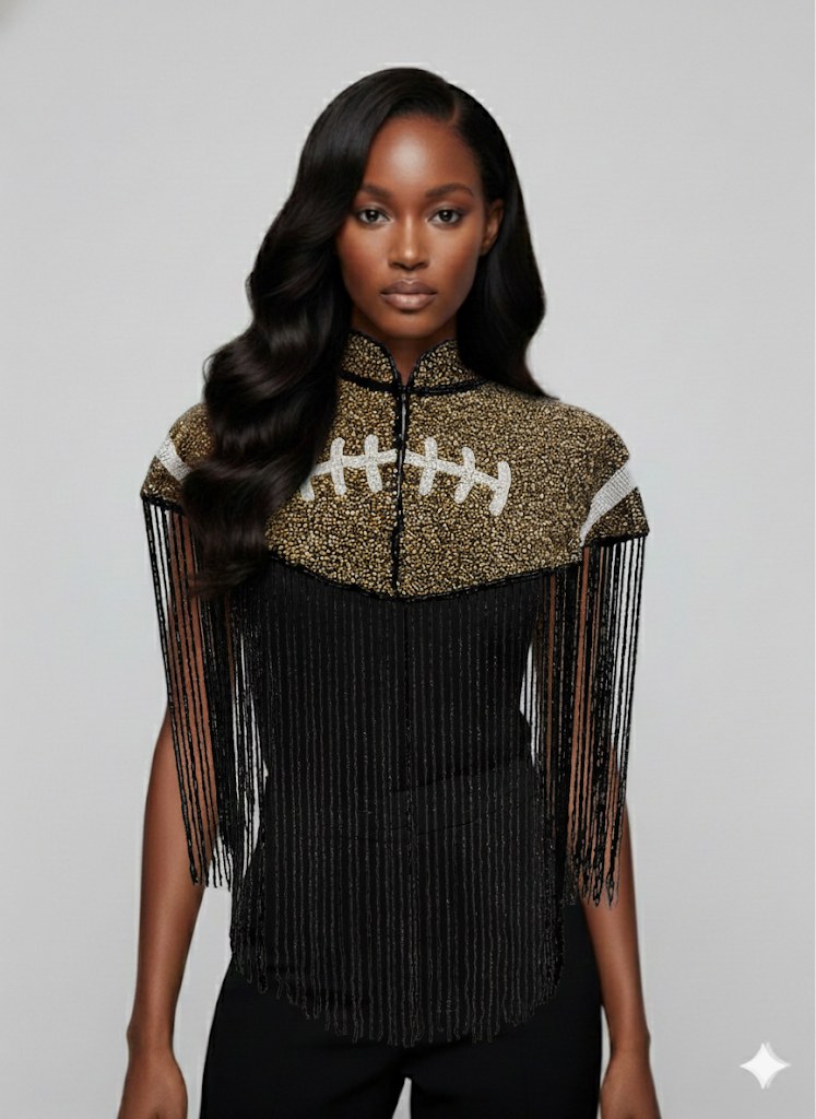 Bronze Football Touchdown Cape Beaded NFL Bling NCAA