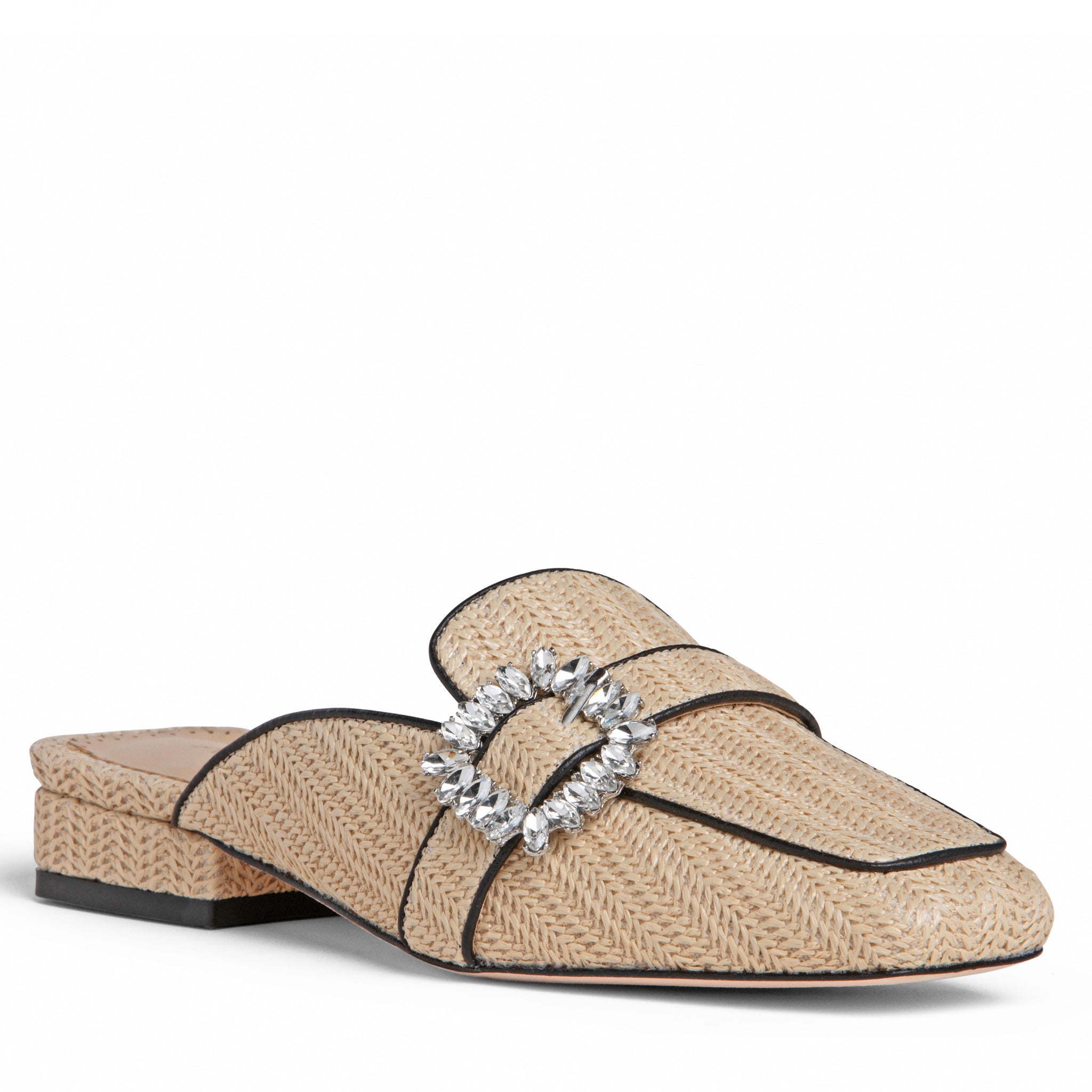 Allegra James Anais Flat Mule natural raffia & crystals shoe