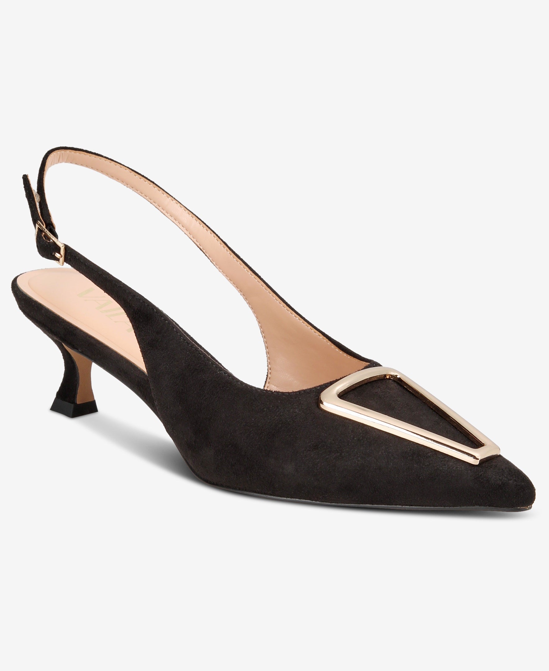 Cecilia Slingback Black Vaila extended sizes low kitten heel shoes career