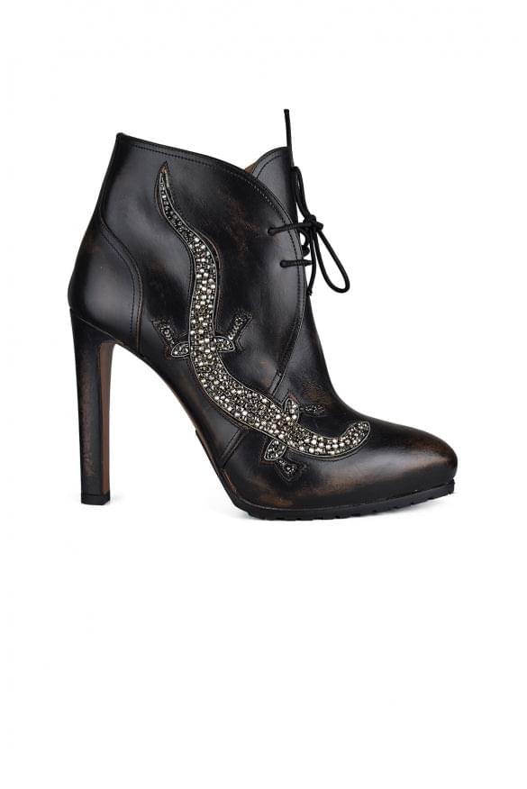 Ralph Lauren Ladies leather Reanna Boots brown heels iguana decoration