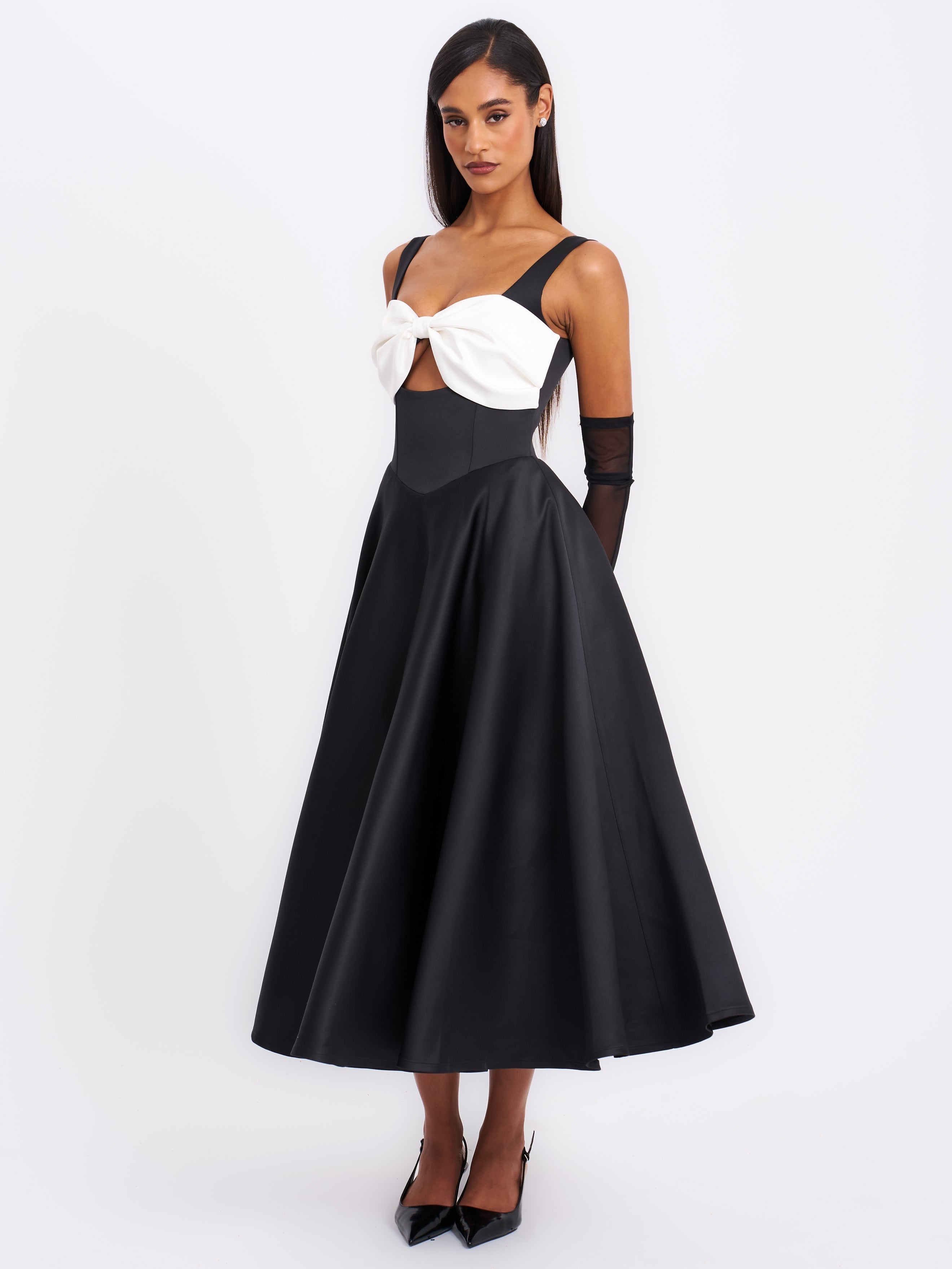 Edda Black Maxi Gown with White Bow Dress Party Formal Cocktail Cruise