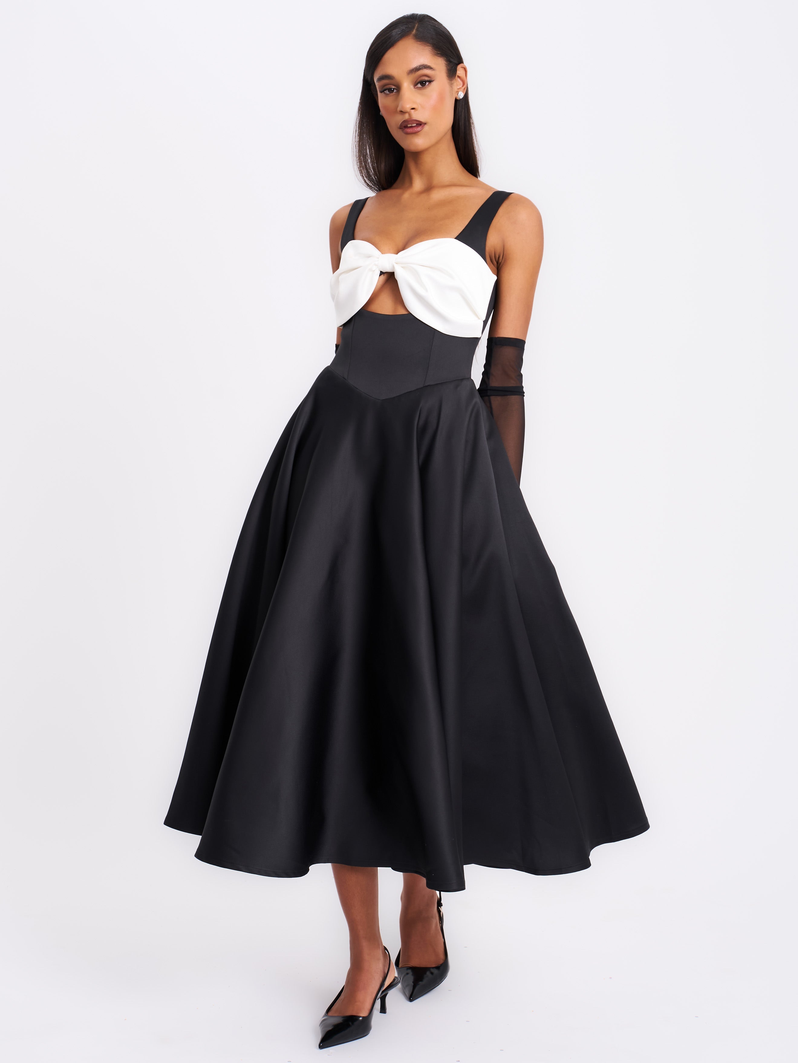 Edda Black Maxi Gown with White Bow Dress Party Formal Cocktail Cruise