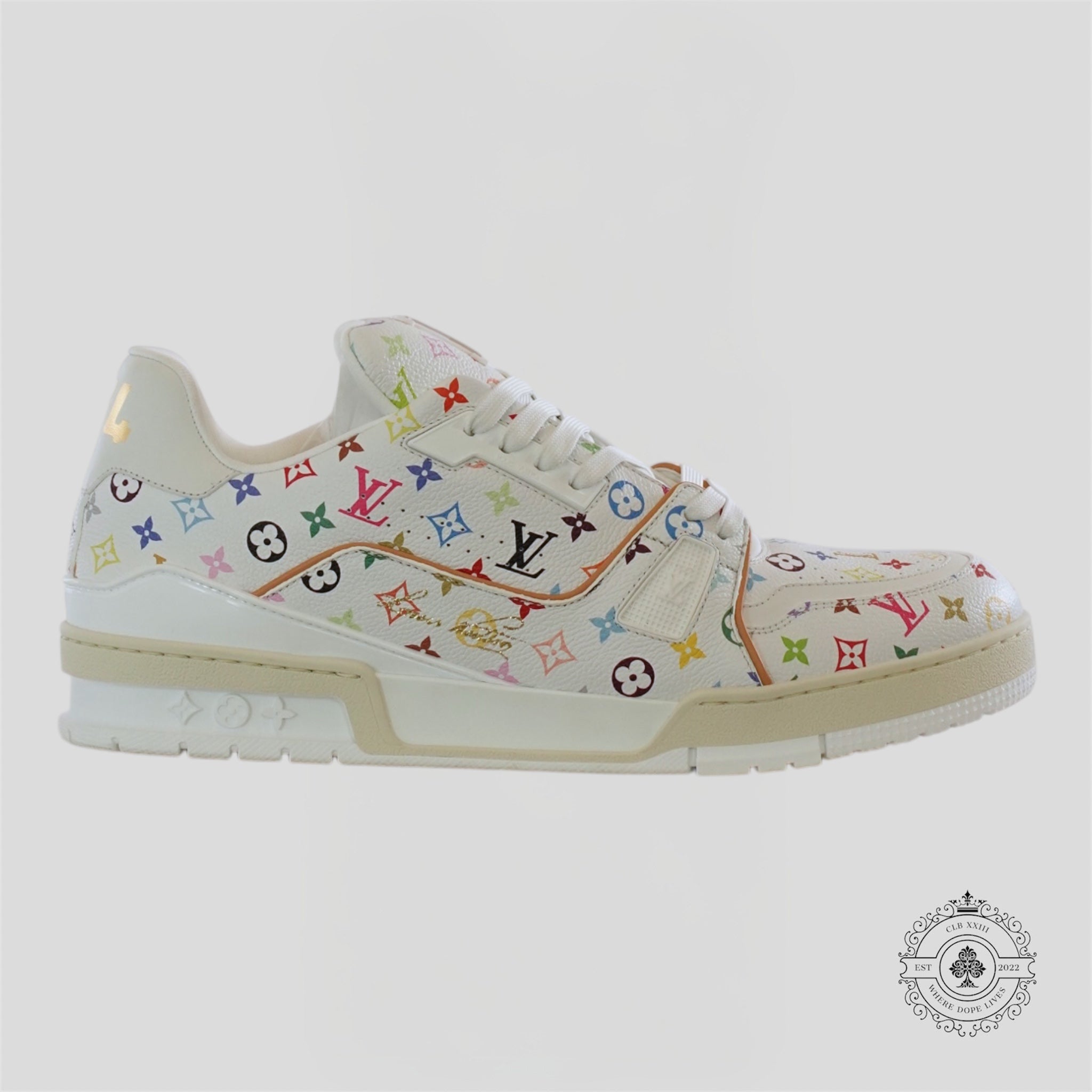 Louis Vuitton X Takashi Murakami LV Trainer Sneaker in White shoes 8,10 unisex