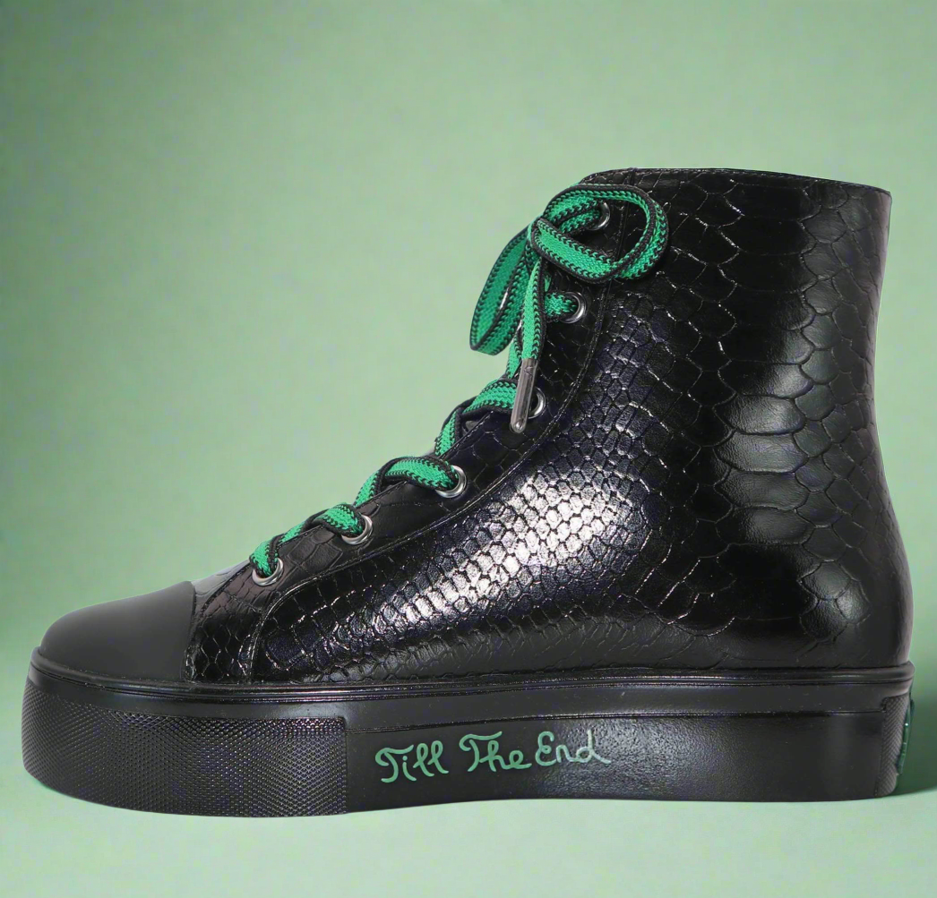 Michaela V Lucra Ladies Black Italian Leather hi-top Sneakers