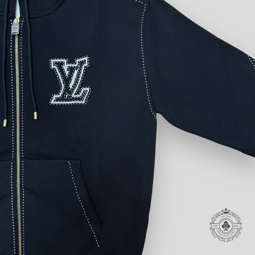 Louis Vuitton Monogram Flower Graphic Intarsia Zipped Hoodie in Black men's unisex XL