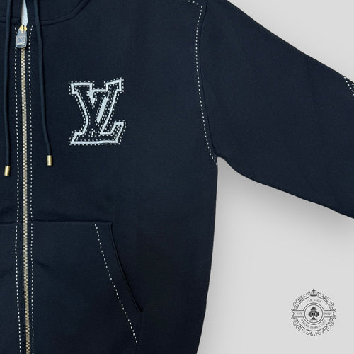 Louis Vuitton Monogram Flower Graphic Intarsia Zipped Hoodie in Black men's unisex XL