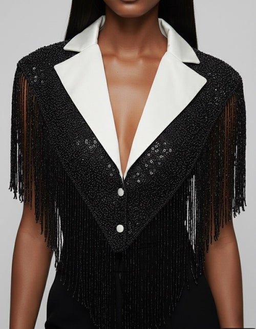 The Strategist Cape Black White Beaded  Shawl Evening Dressy Formal