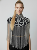 Noir Sovereign Cape Wrap Shawl Beaded Formal Evening Dressy Black Silver