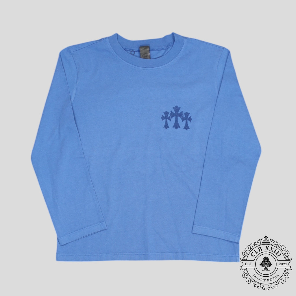 Chrome Hearts Women's Triple Cross Flocked Long Sleeve in Blue Ladies XS