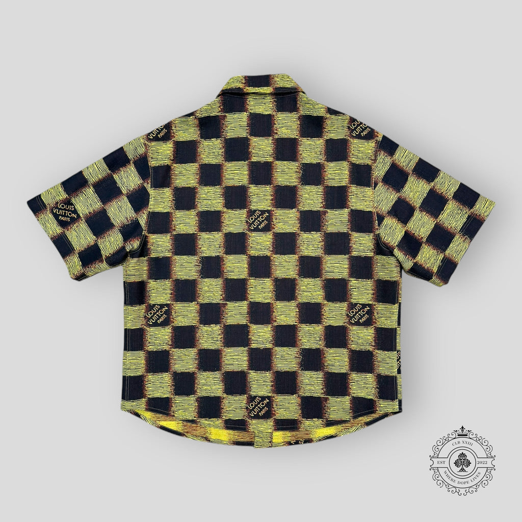 Louis Vuitton Short-Sleeved Damier Wool Shirt in Black/Yellow men's XL