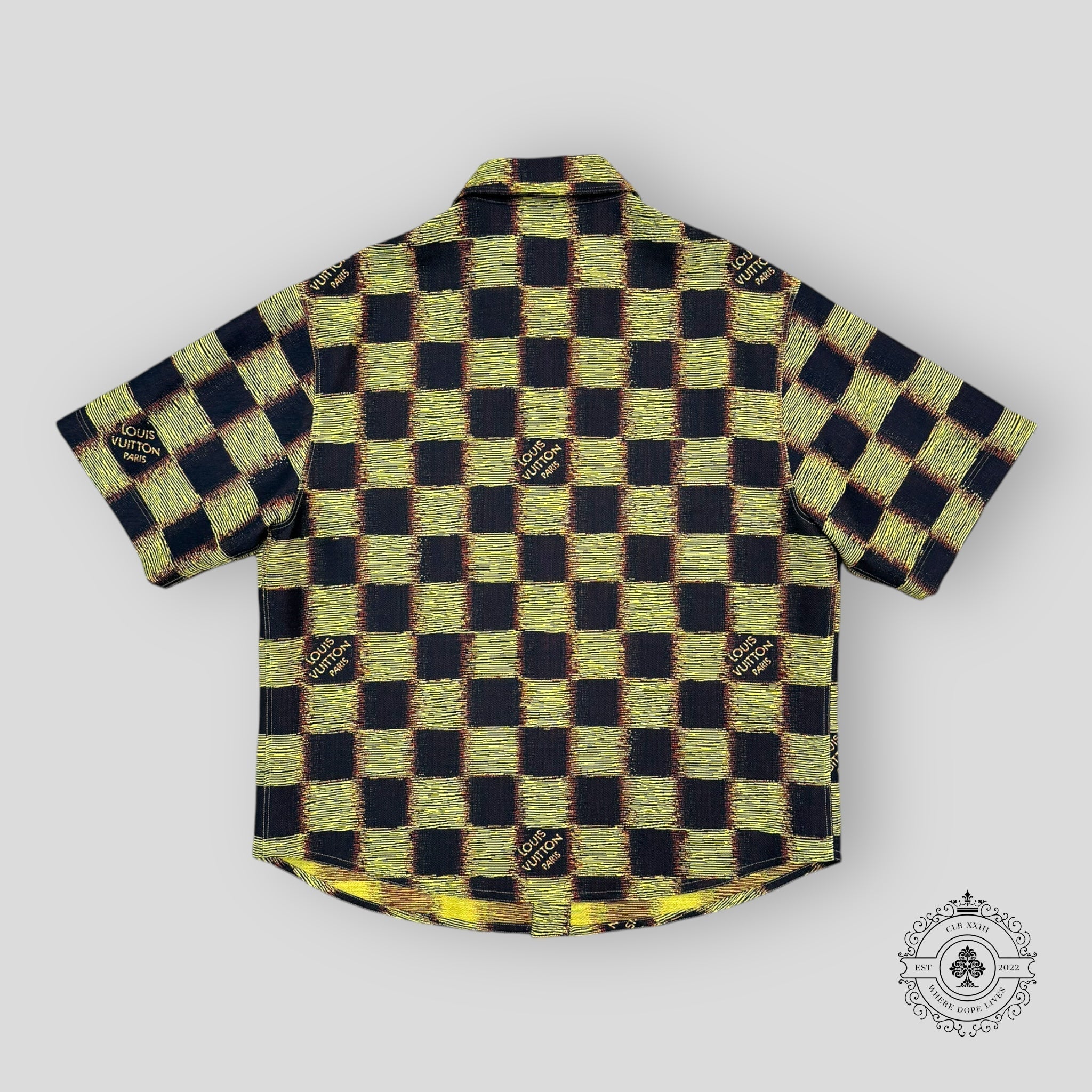 Louis Vuitton Short-Sleeved Damier Wool Shirt in Black/Yellow men's XL