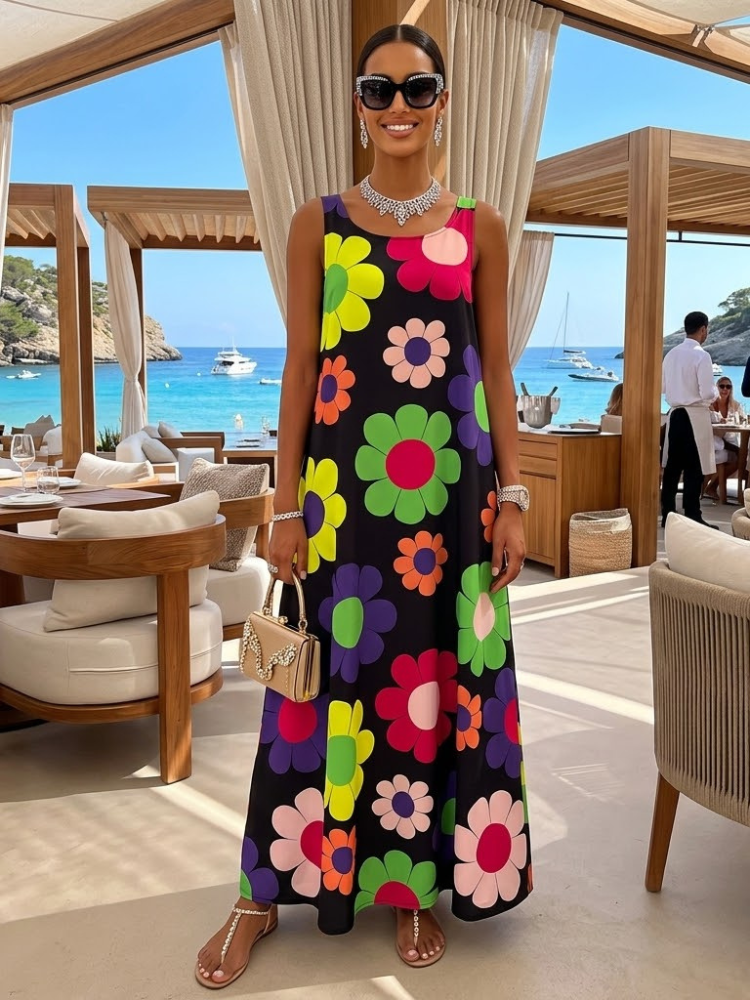 Ladies DRESS CALA TARIDA New Collection BYMANYC ® New York black with bright colors maxi