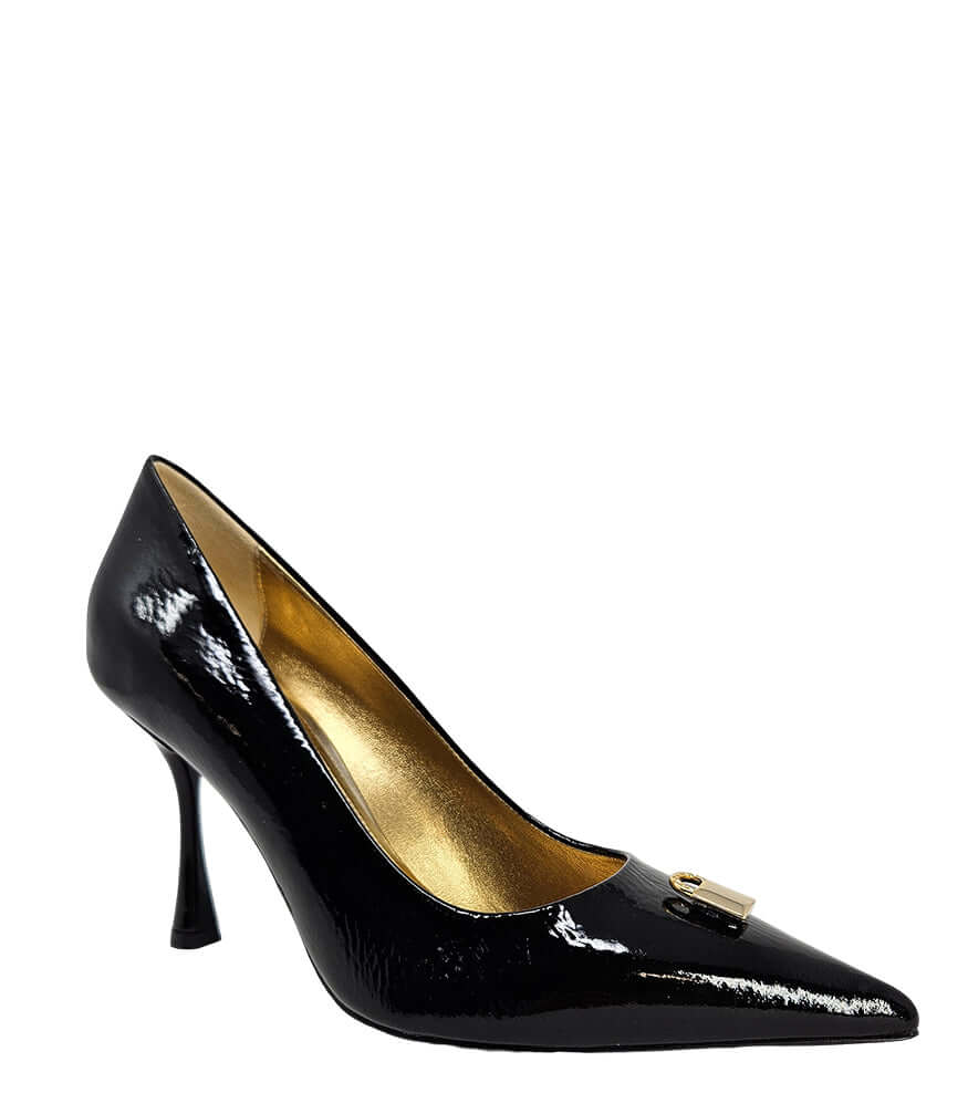 Black Patent Leather Pump With Lock Heel Madison Maison Beverly Hills