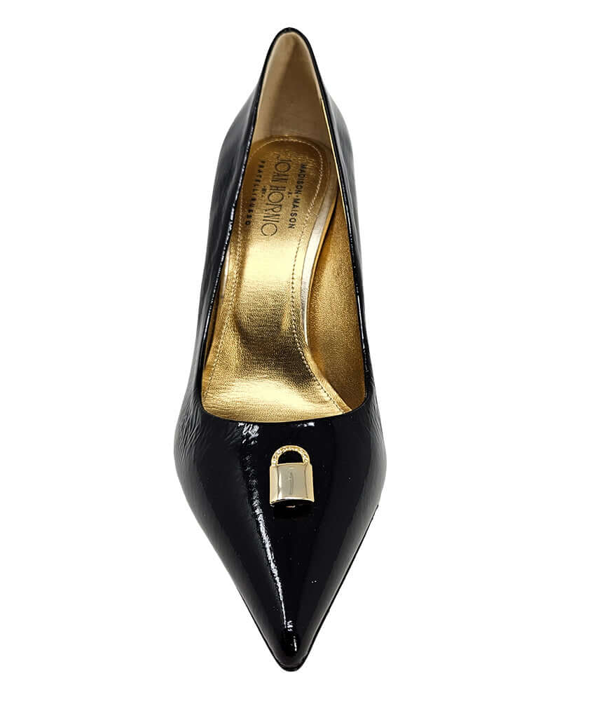 Black Patent Leather Pump With Lock Heel Madison Maison Beverly Hills