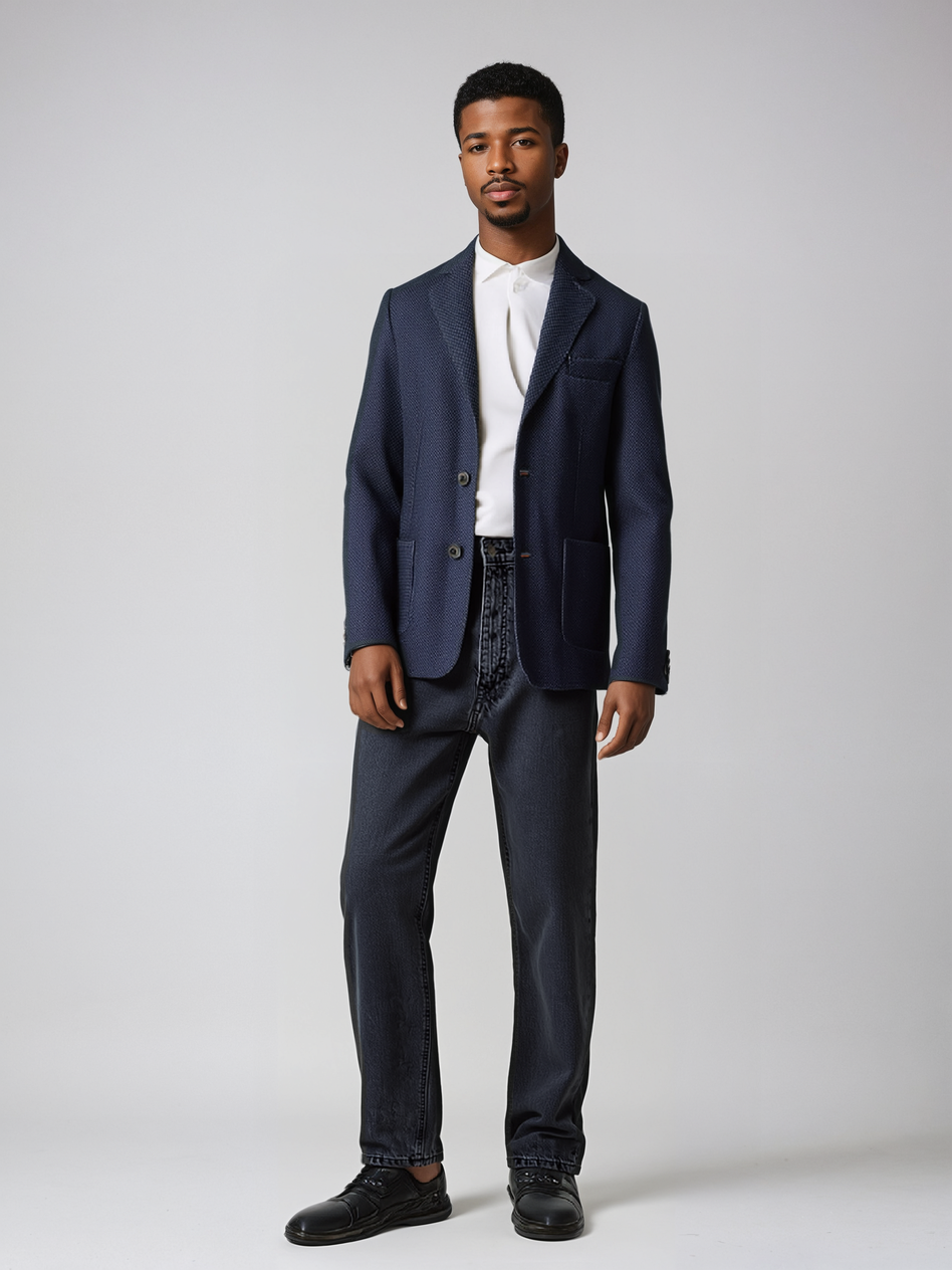 Pin Dot Knit Blazer men's Coat Jacket Gionfriddo Italy Blue