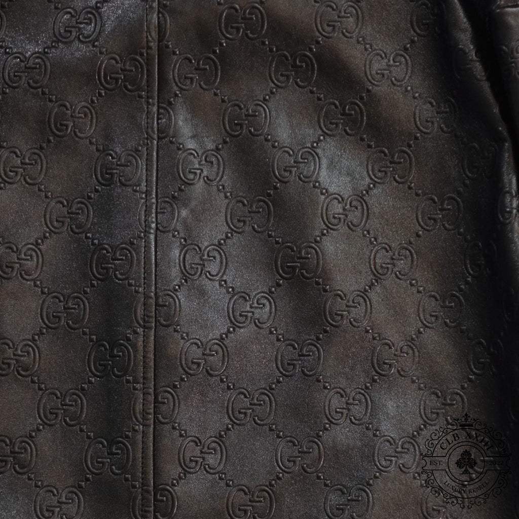 Gucci GG logo Leather Bomber Jacket in Black men's coat 52