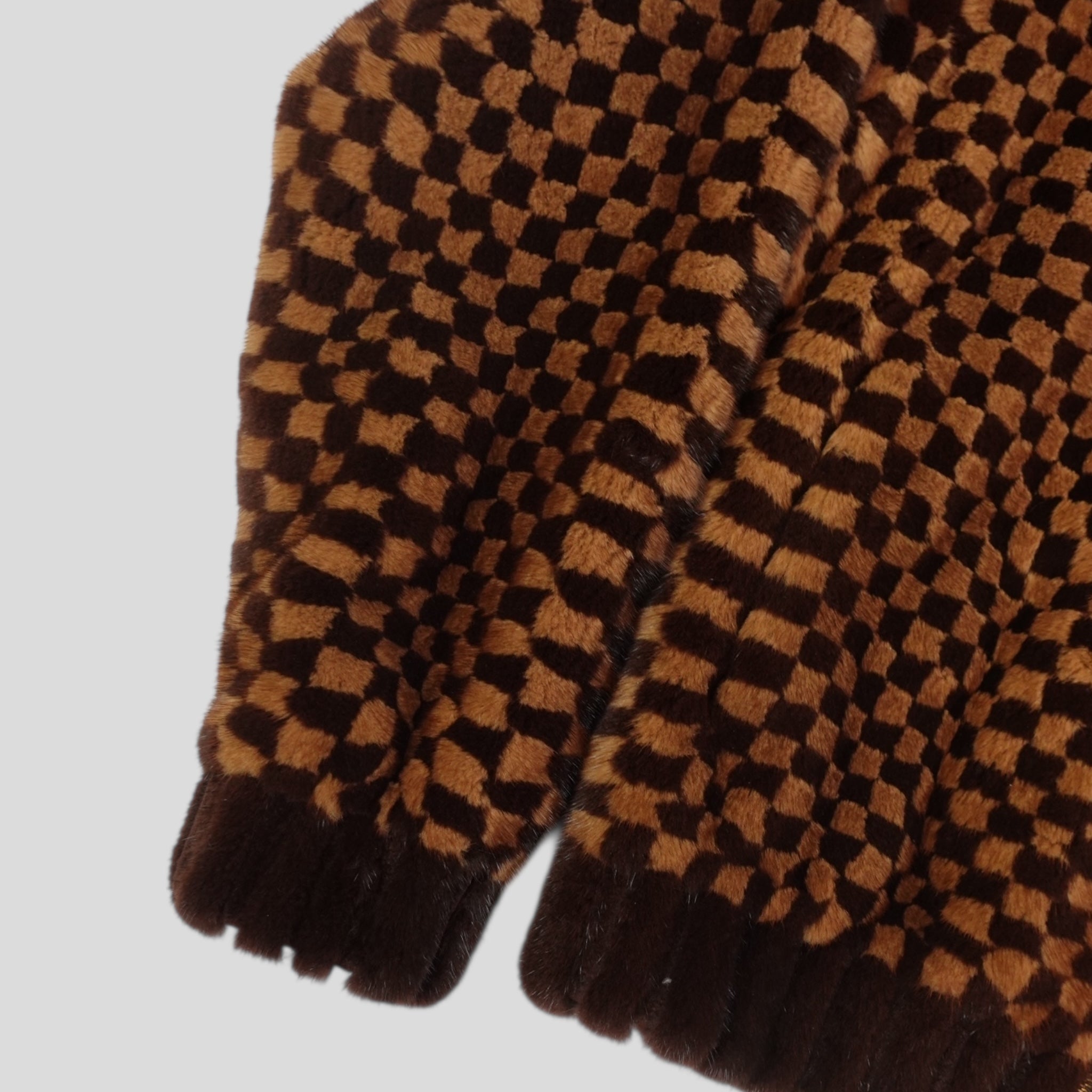 Louis Vuitton Damier Intarsia Mink fur Zipped Hoodie in Brown zip Men's 52