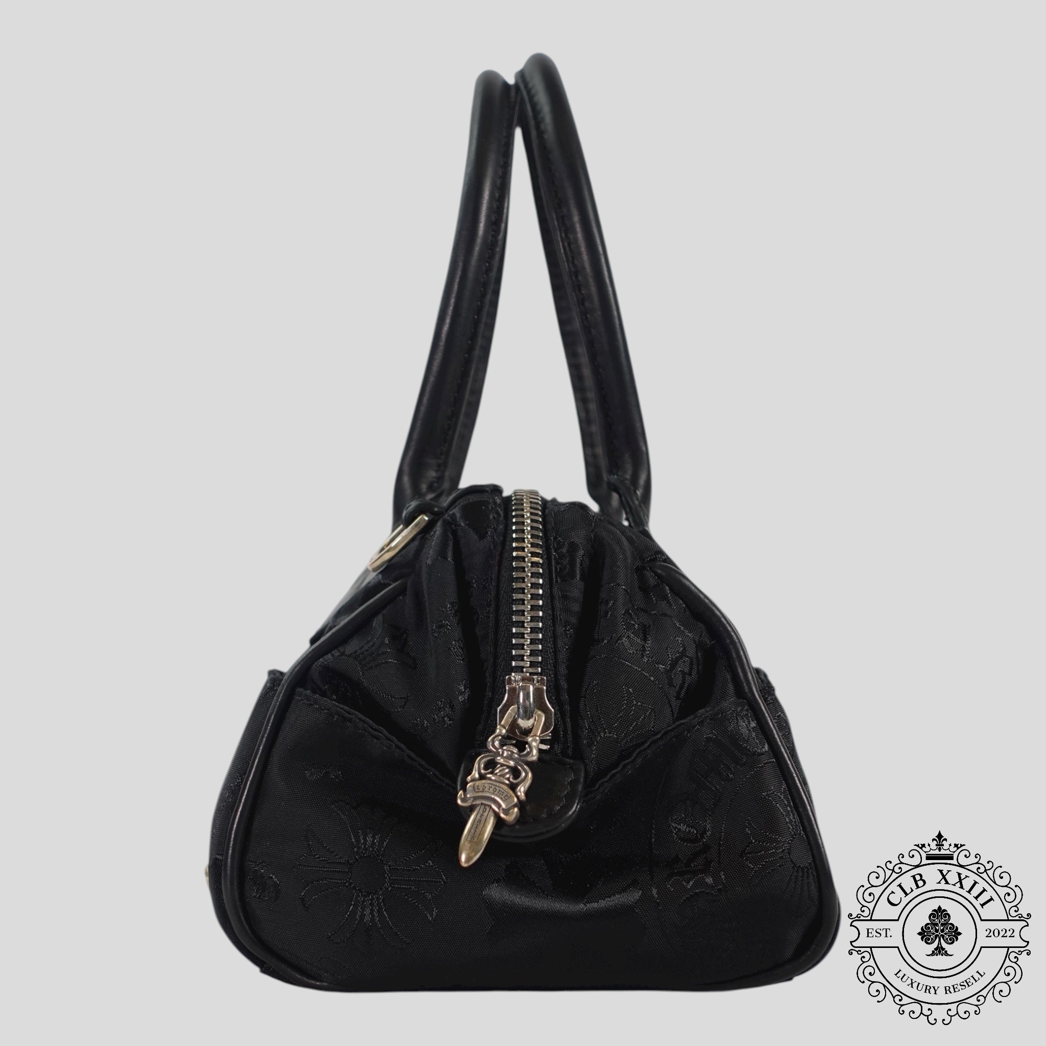 Chrome Hearts Multi Motif Nylon Mini Handbag in Black leather .925 silver trim