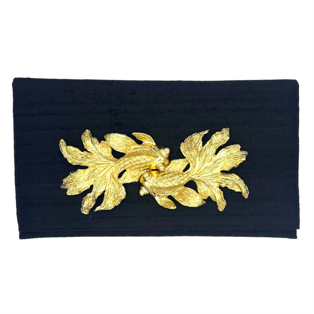 Koi fish Clutch silk Garland bag handbag purse Black/Pink