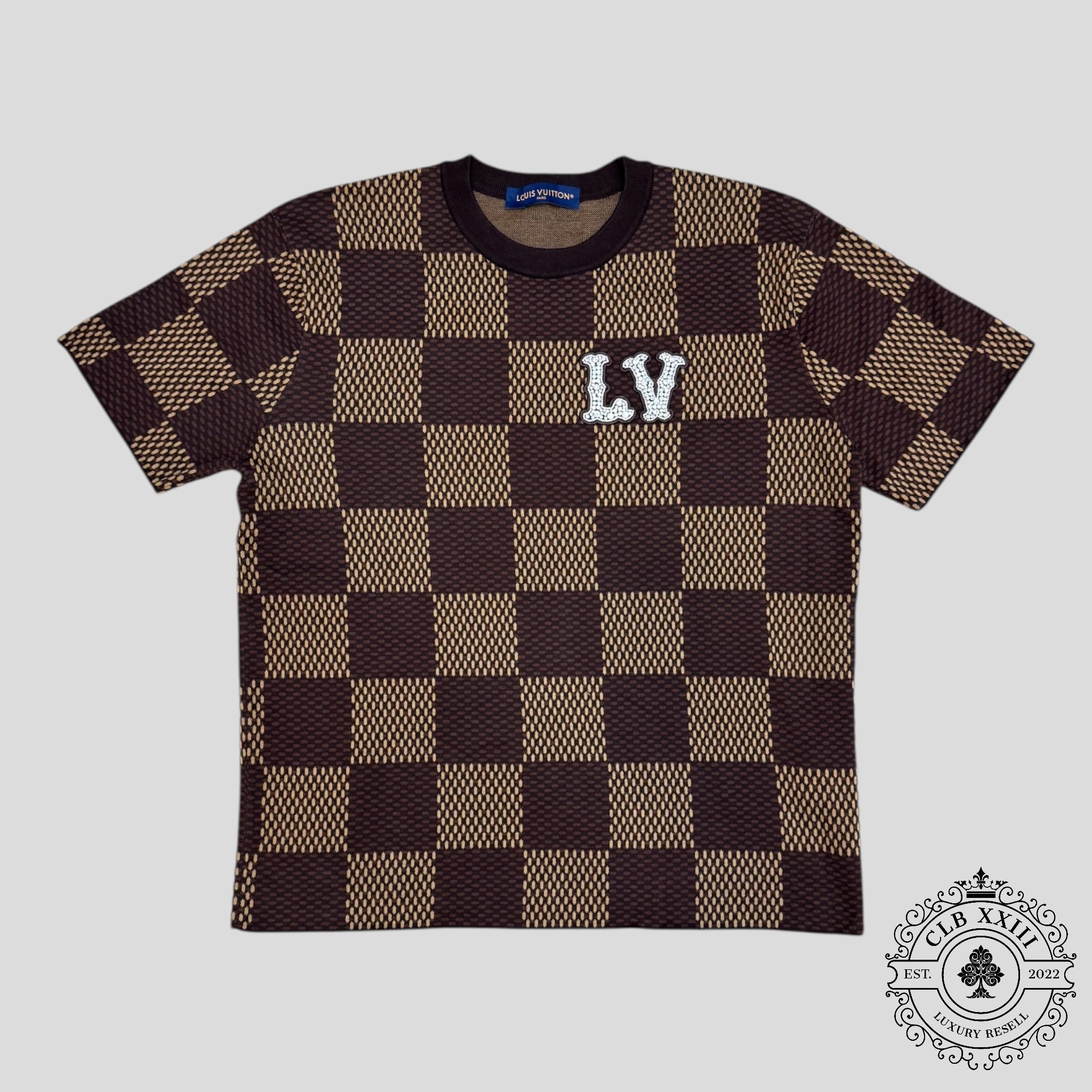 Louis Vuitton Damier Short-Sleeved Crewneck with LV Crystal Patch men's unisex XL