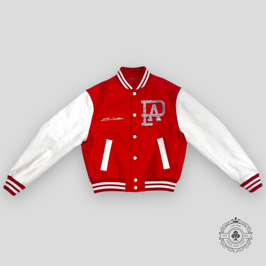 Louis Vuitton Mix Leather Varsity Blouson coat jacket red white men's unisex
