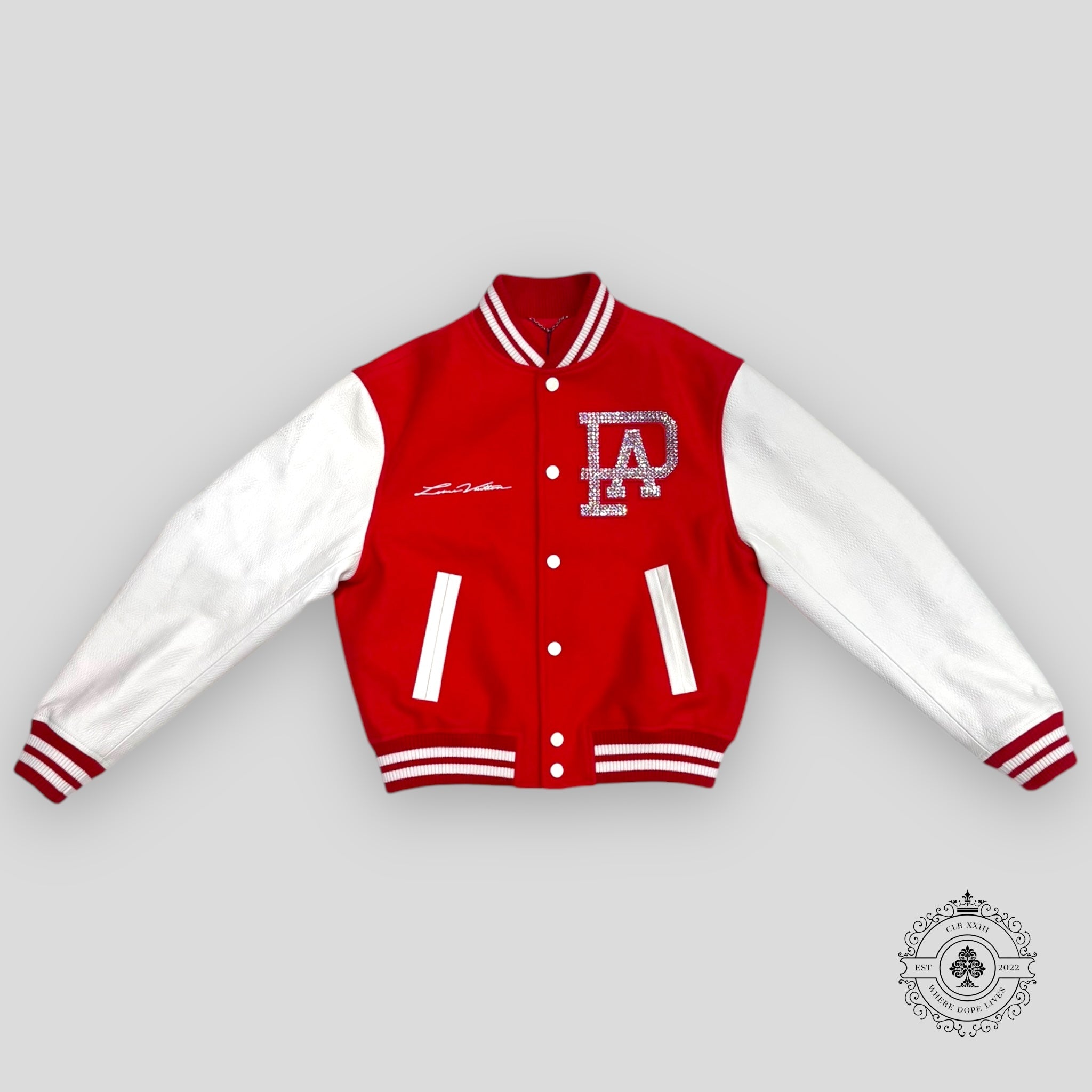 Louis Vuitton Mix Leather Varsity Blouson coat jacket red white men's unisex