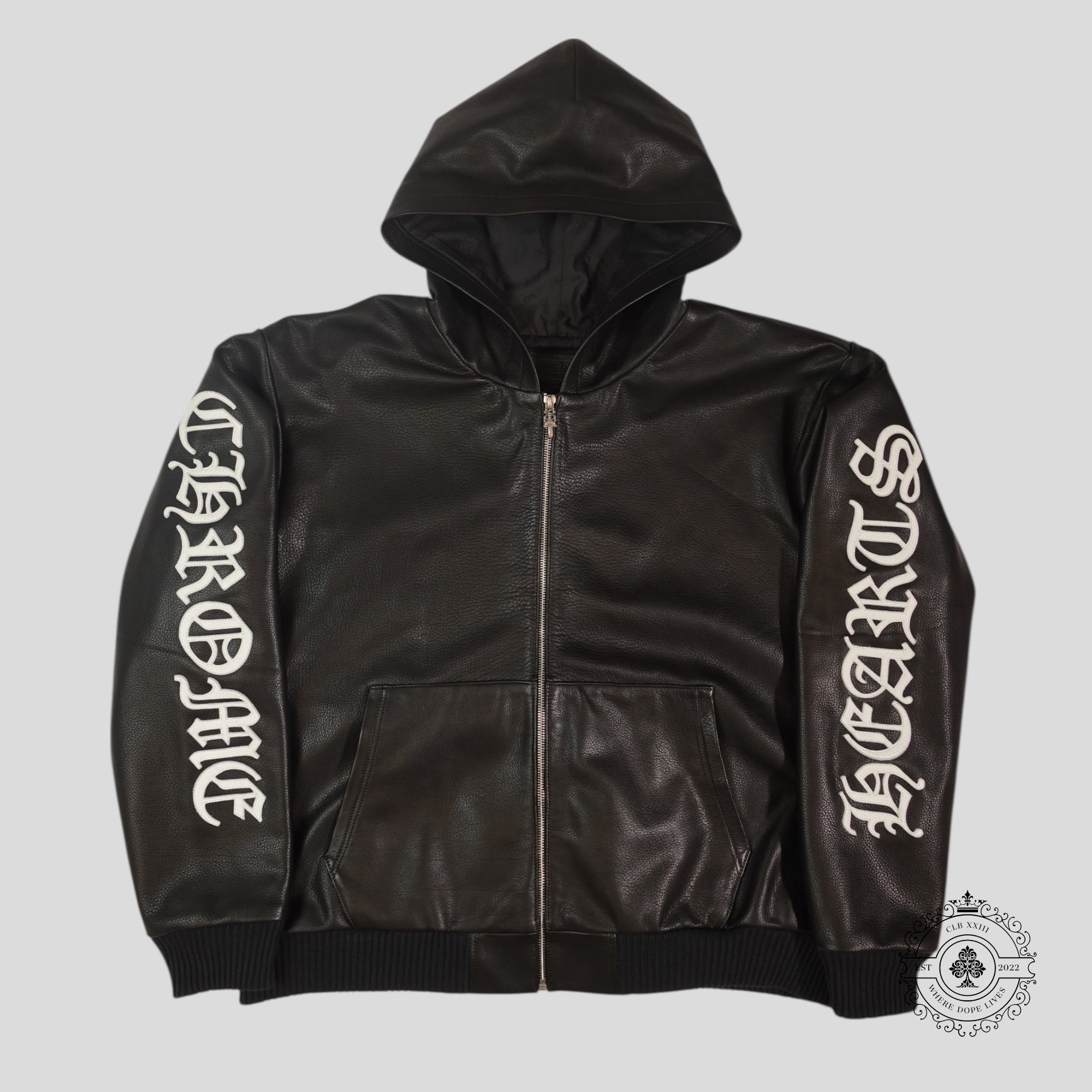 Chrome Hearts Leather Zip Up Hoodie coat jackets in Black men's MED