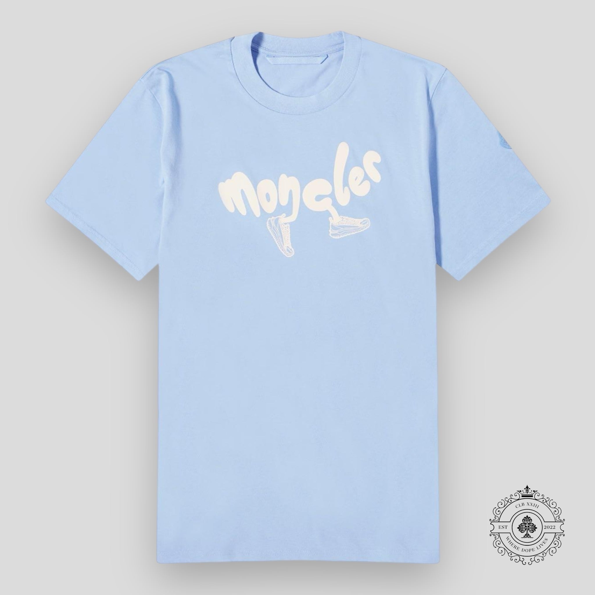 Moncler Running Logo Tee in Light Blue unisex men's shirt Med