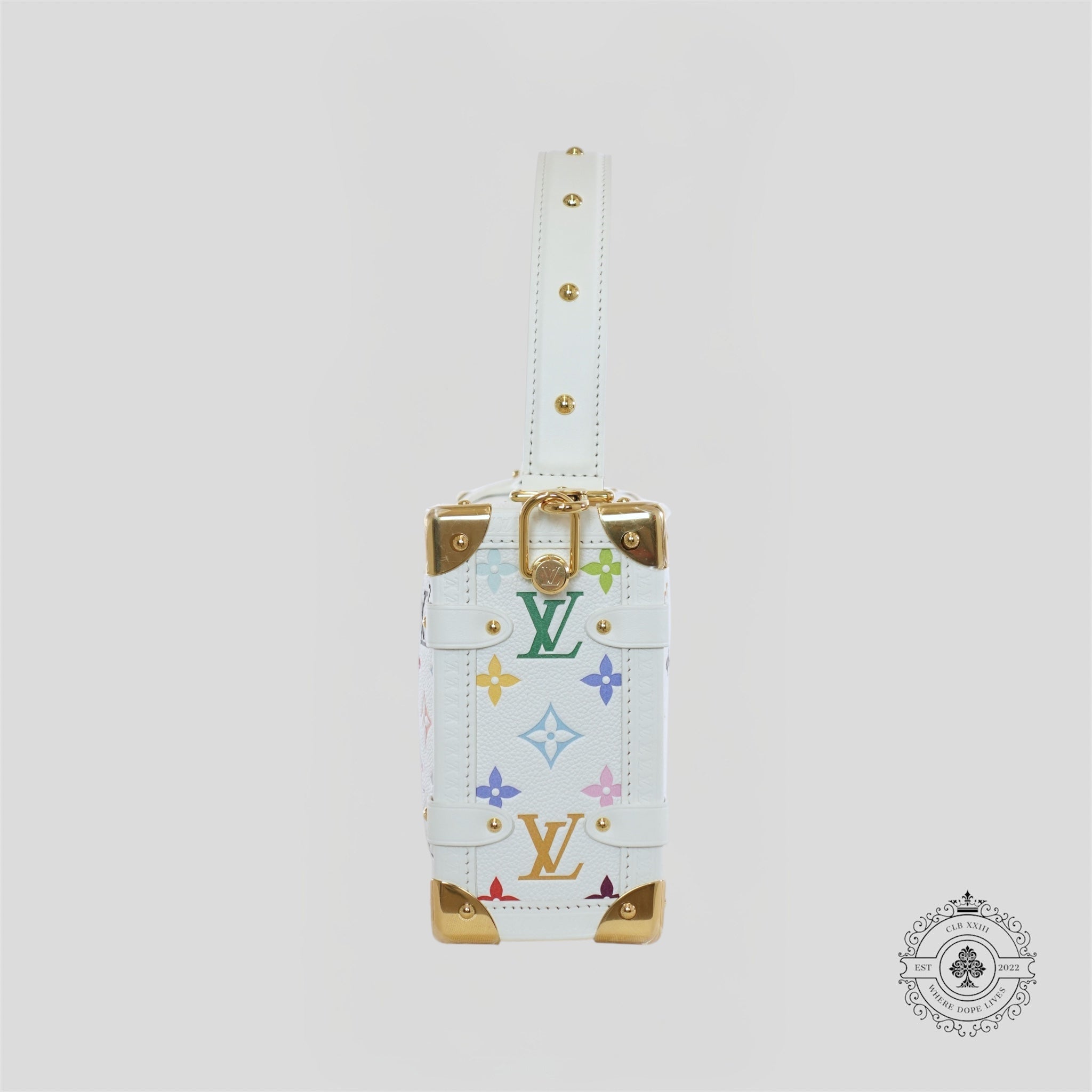 Louis Vuitton X Takashi Murakami Side Trunk MM handbag purse new white multi