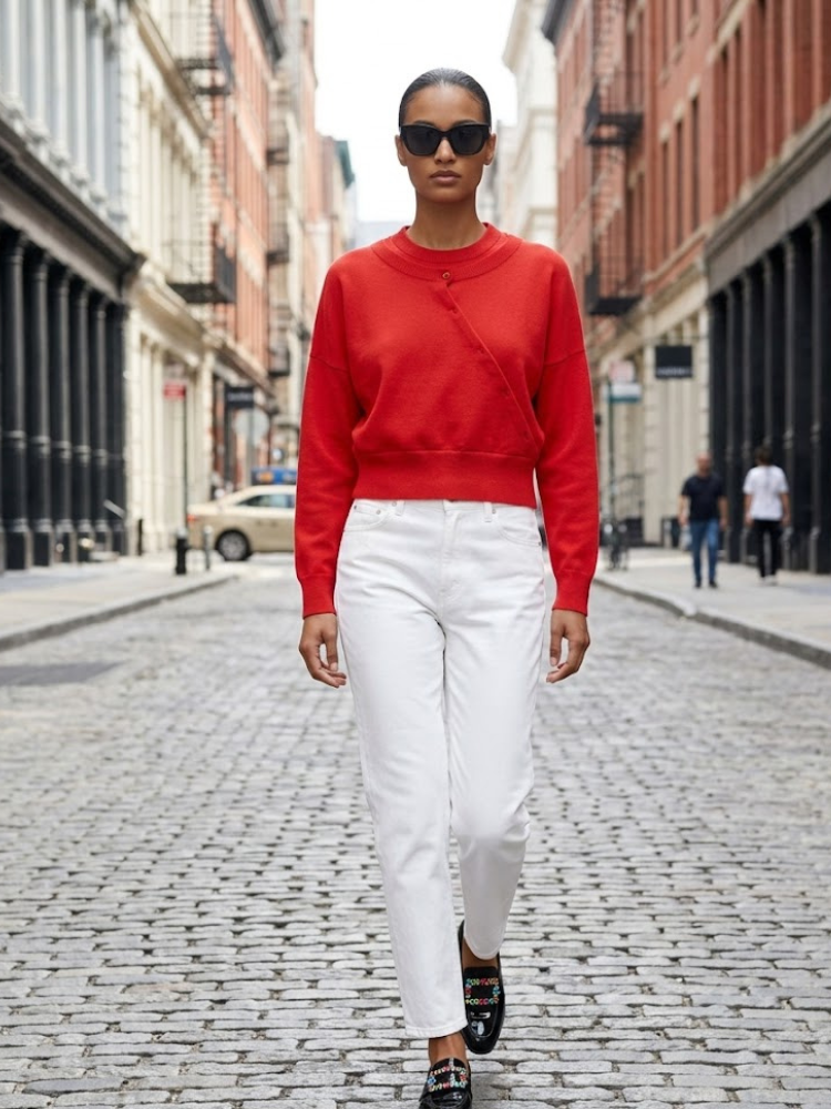 CHELSEA ladies Asymmetric Button Sweater Prêt-à-Porter BYMANYC ® New York RED