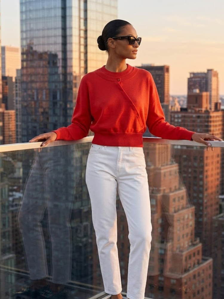 CHELSEA ladies Asymmetric Button Sweater Prêt-à-Porter BYMANYC ® New York RED