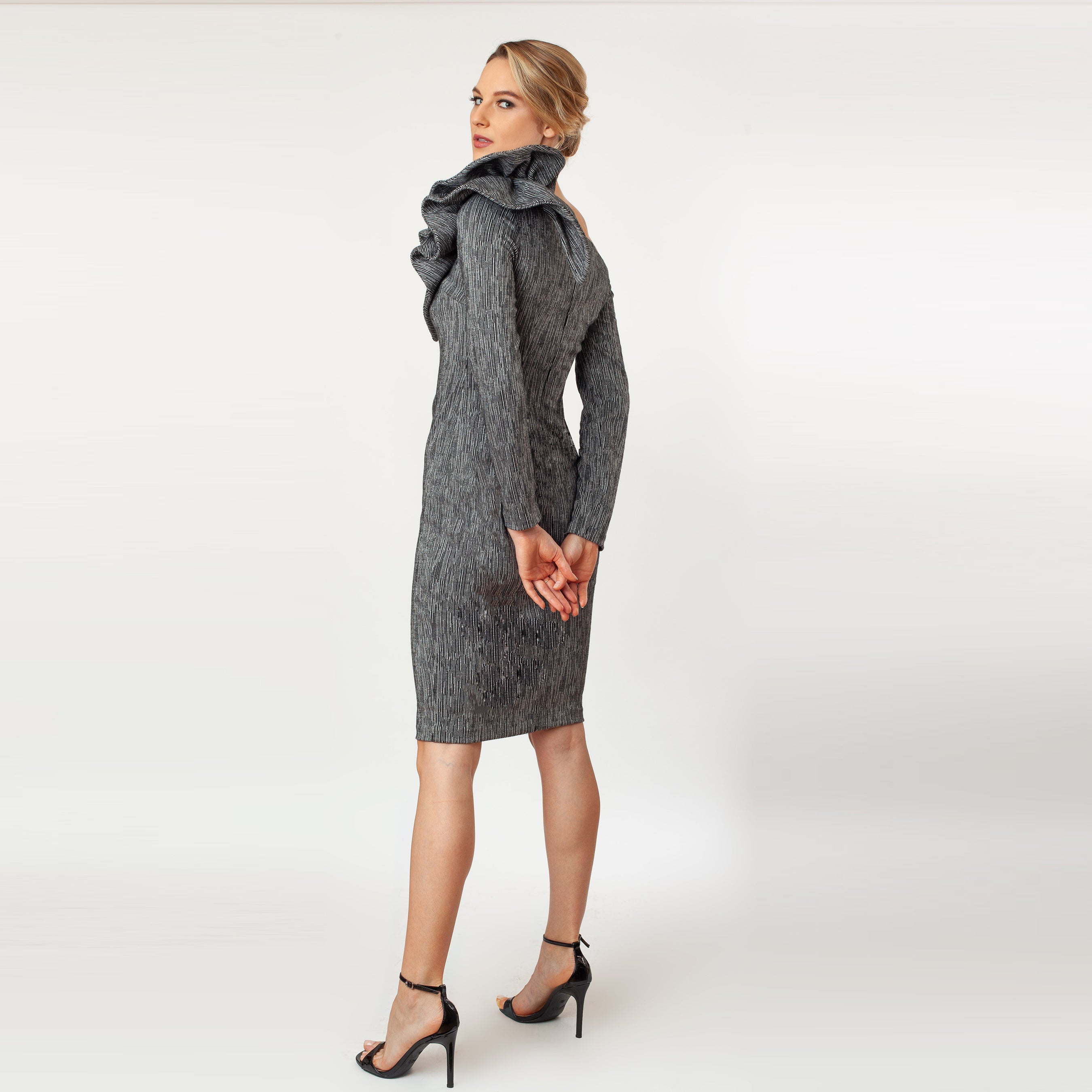 Assymmetric Ruffled Shoulder Sheath Cenia New York one shoulder cocktail party