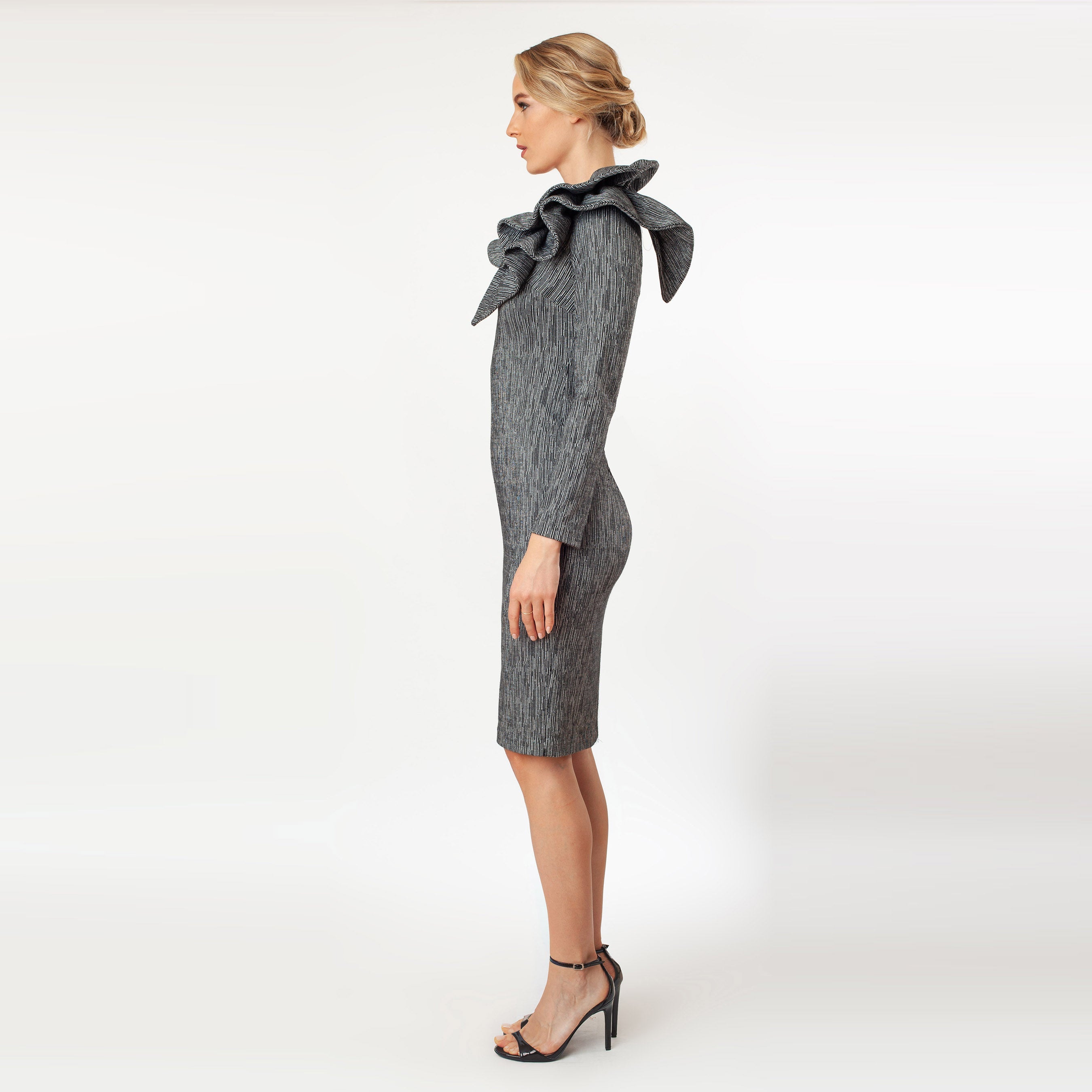 Assymmetric Ruffled Shoulder Sheath Cenia New York one shoulder cocktail party