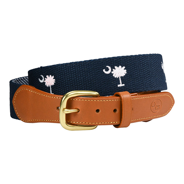 SC State Flag Belt Palmetto Moon on Cotton Web men's