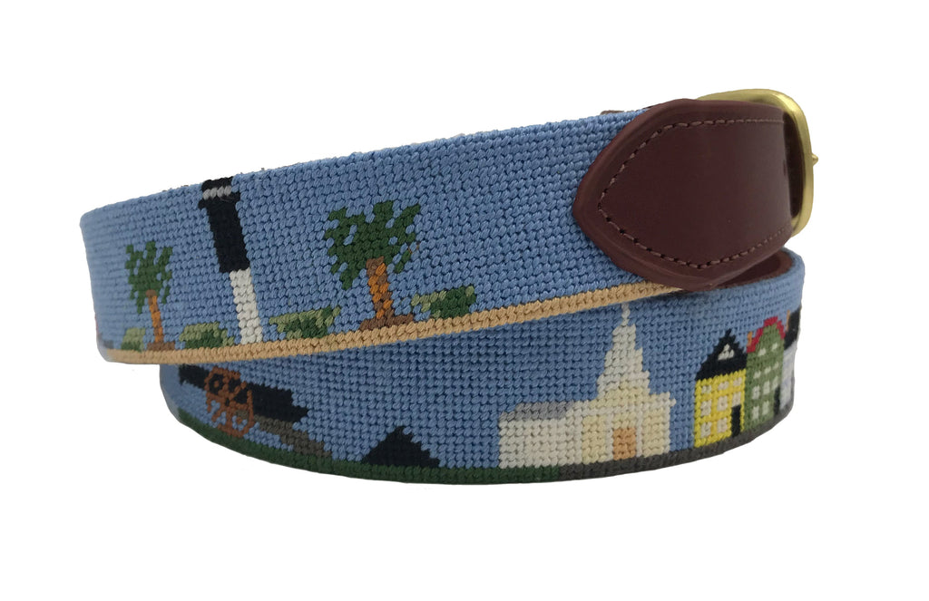 Charleston  South Carolina Needlepoint Scene Belt men's hand stitched