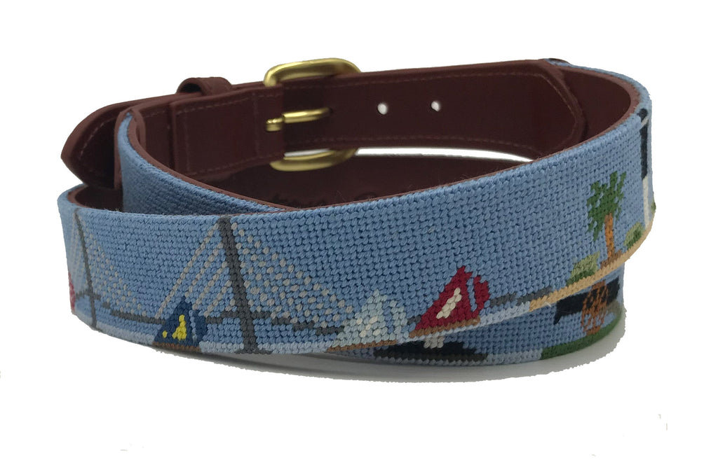 Charleston  South Carolina Needlepoint Scene Belt men's hand stitched