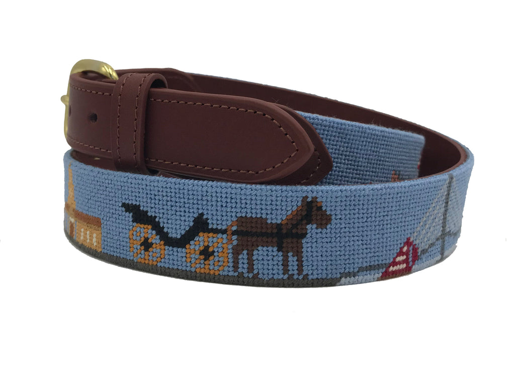 Charleston  South Carolina Needlepoint Scene Belt men's hand stitched