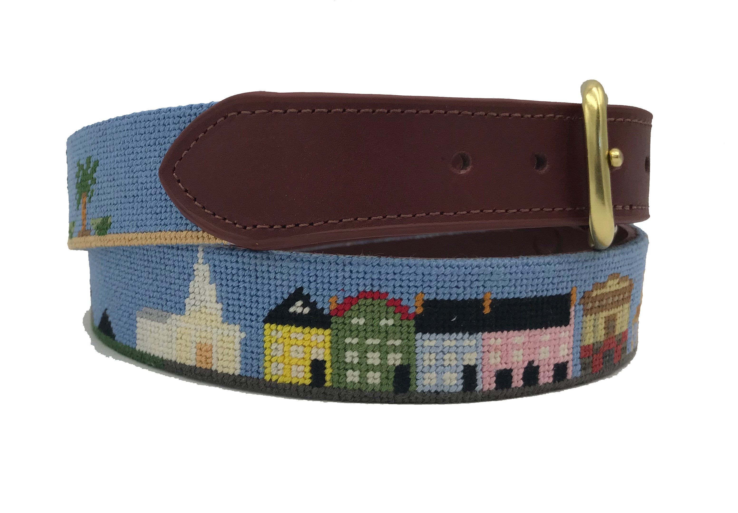 Charleston  South Carolina Needlepoint Scene Belt men's hand stitched