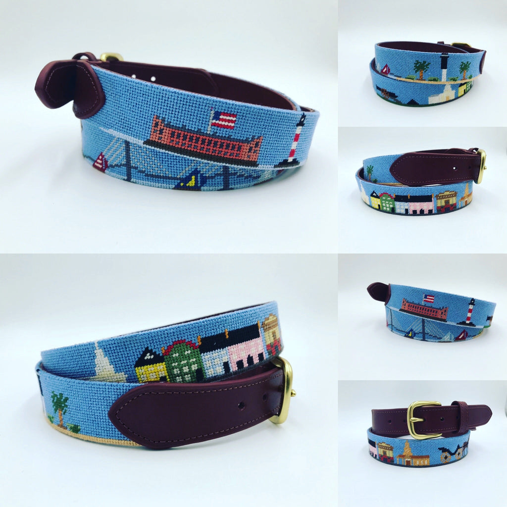 Charleston  South Carolina Needlepoint Scene Belt men's hand stitched