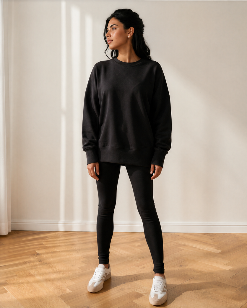 Remi Oversize Slit Sweatshirt Ribbed Leggings 2pcs Set Outfit ladies 4 colors