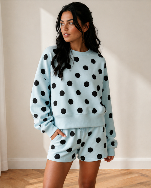 Kaylee Drawstring Shorts Set Polka Dot Indie Ladies Outfit